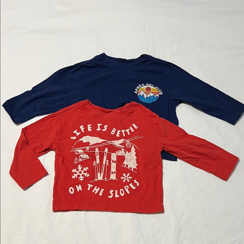 Hanna Andersson Navy and Red Ski Adventure Long Sleeve Tees
